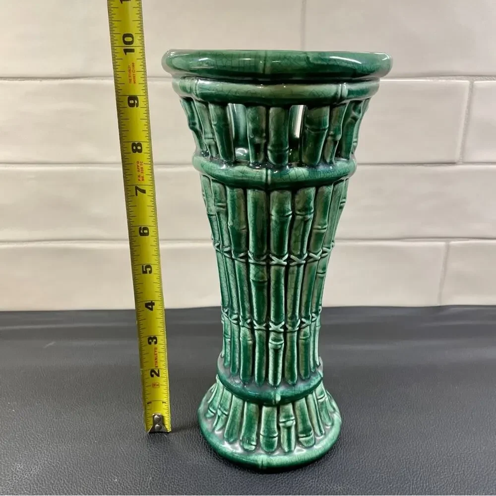 Ceramic Crackle Glaze Green Bamboo Majolica Vase
